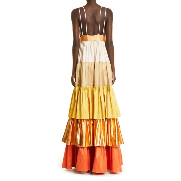 Kimberly Goldson Mari Copper Multi Tiered Maxi Dress Size 8 - Picture 3 of 16